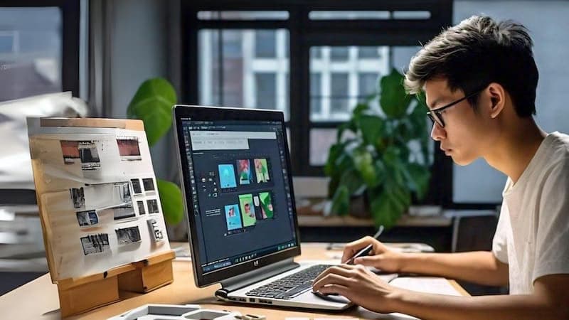 Studente che lavora su un progetto Figma